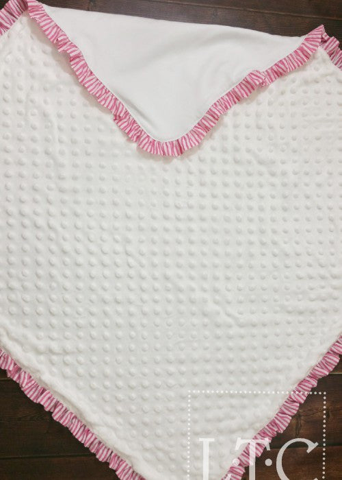 Baby Blanket with Pink and White Ruffle Trim