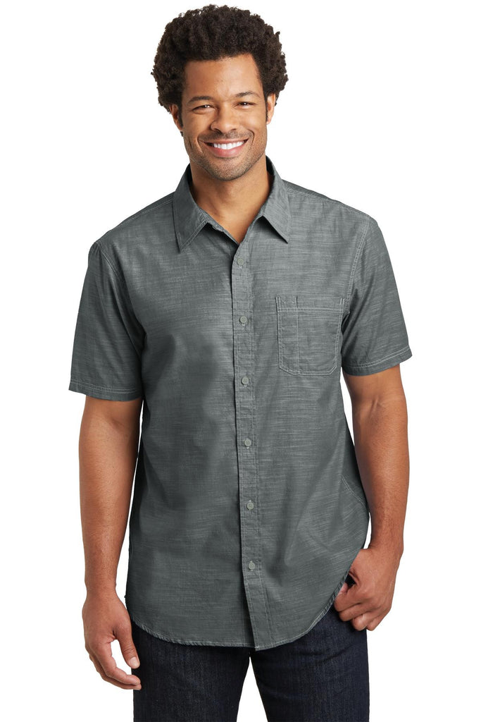 District Made® Mens Short Sleeve Washed Woven Shirt. DM3810