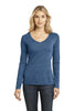 District Made® - Ladies Textured Long Sleeve V-Neck with Button Detail. DM472