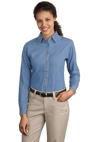 Port & Company® - Ladies Long Sleeve Value Denim Shirt.  LSP10