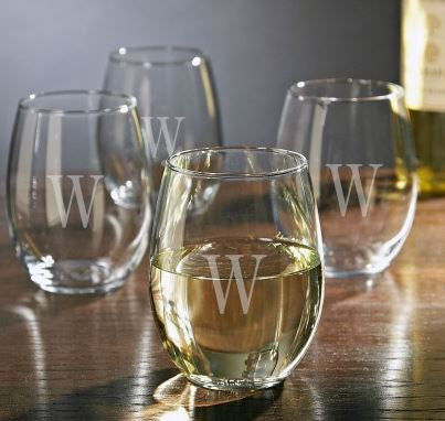 Glass Monogrammed Stemless Wine Glass