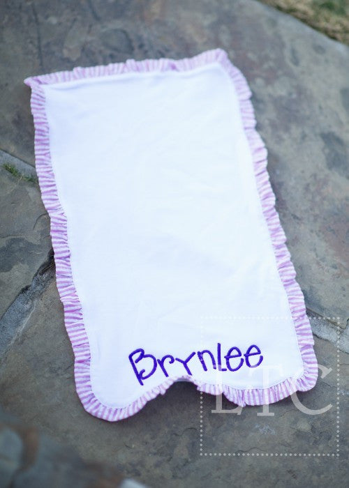 Burp Cloth with Pink and White Ruffle Trim